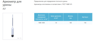 Ареометр для урины АУ 1000-1050 Ареометр для урины АУ 1000-1050